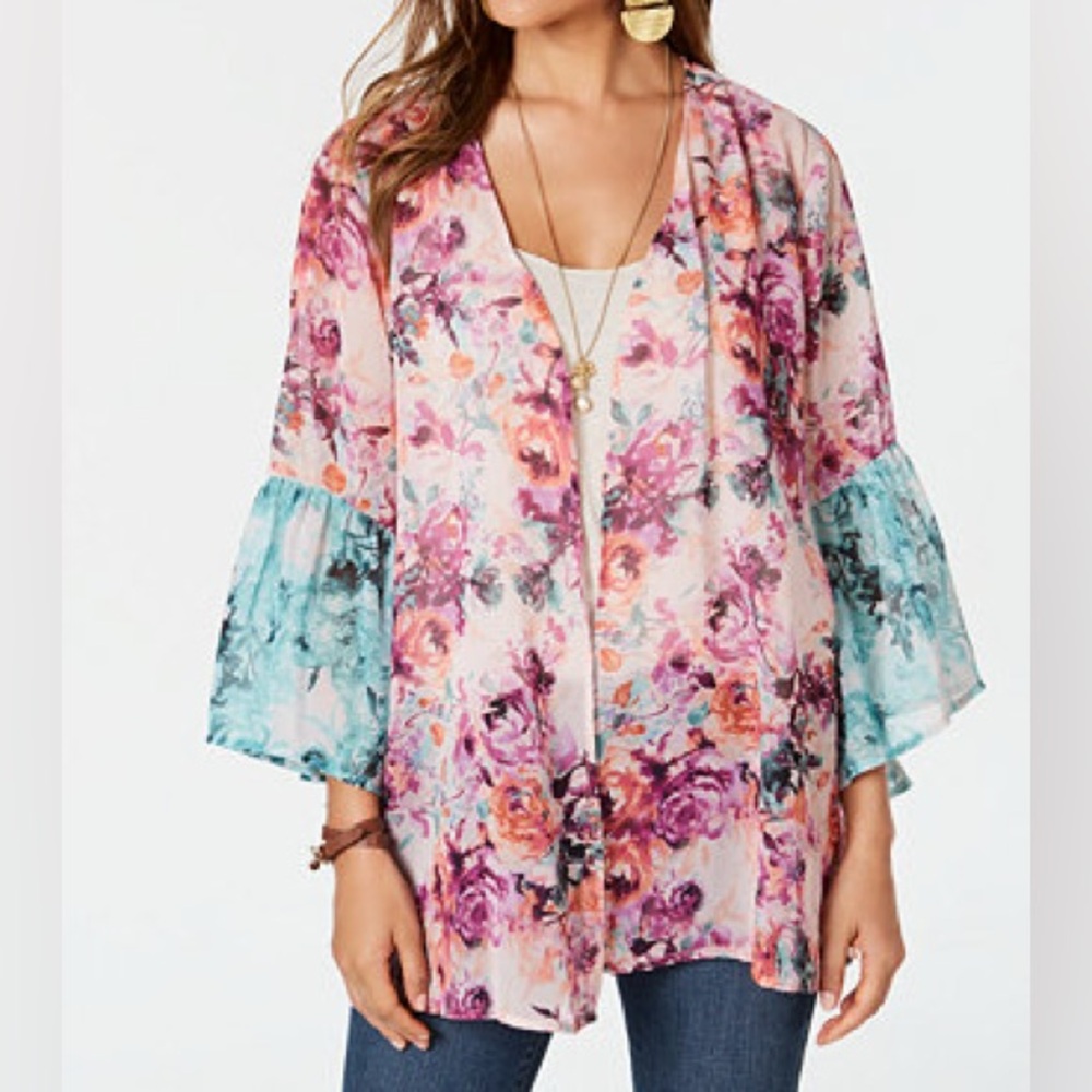 Style & Co. Bell Sleeve Floral Kimono Size 2X